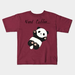 Cute Panda Need Coffee funny Kids T-Shirt